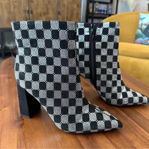 Wild Pair Black and Siver Checkered Ankle Boots
